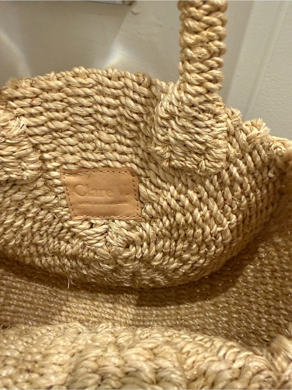 Clare V. Petite Alice Straw Round Crossbody Bag with White Strap - Picture 4 of 4